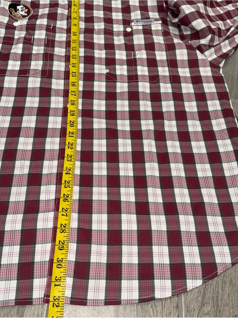 Columbia PFG Florida State Seminoles Shirt XL Burgundy & White Gingham Fishing - Picture 8 of 9